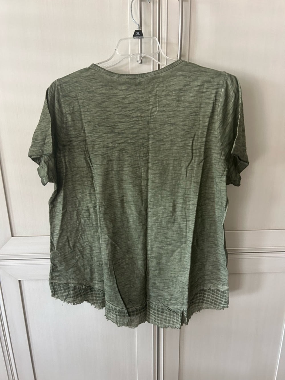 Cotton Bleu Olive Green Short Sleeve Women's Tee with Decorative Hem - Picture 5 of 7